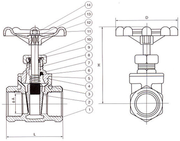 Z15W丝口闸阀尺寸图