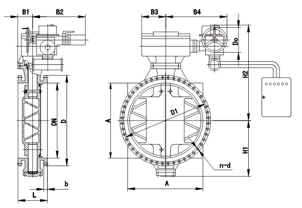 DV942X/H电动调速电动蝶阀尺寸图