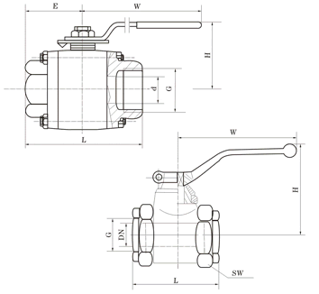 Q11N-100高压内螺纹球阀尺寸图