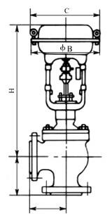 ZJHS精小型气动薄膜角形单座调节阀尺寸图
